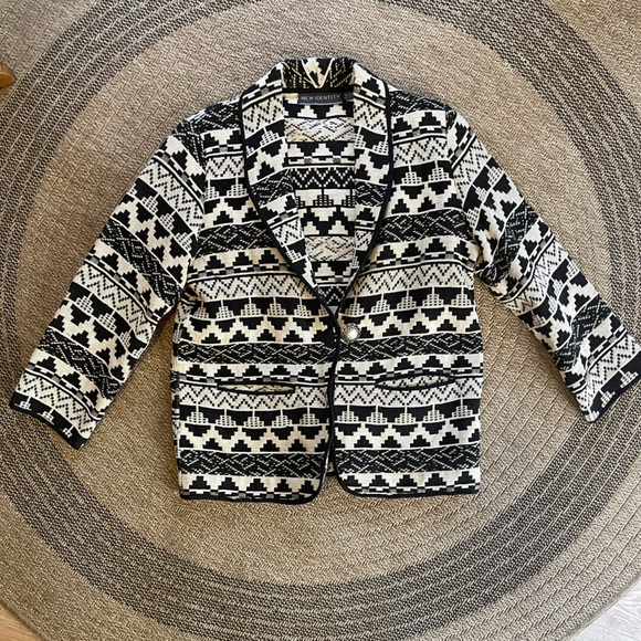New Identity Black & White Patterned Cotton Jacket silver button southwestern - Picture 6 of 10